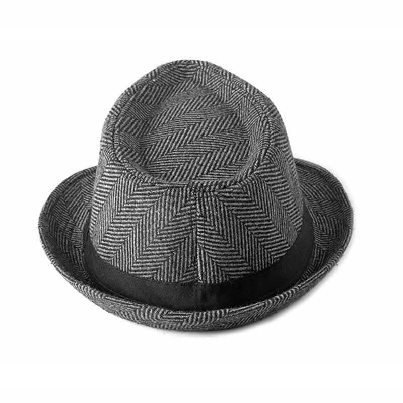 Gentlemen Herringbone Pattern Black Ribbon Fedora Hat - image 6