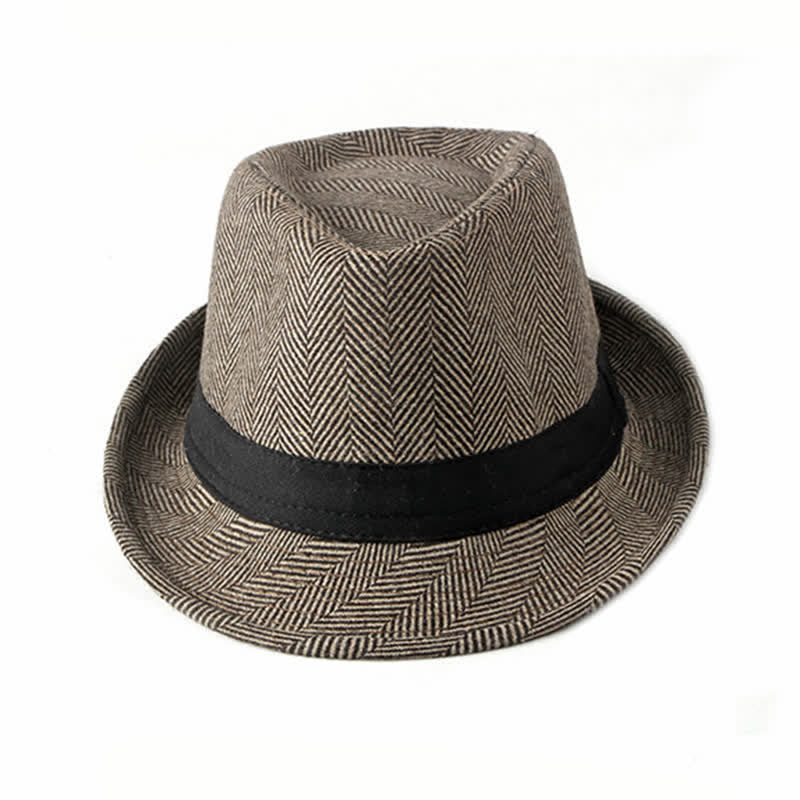 Gentlemen Herringbone Pattern Black Ribbon Fedora Hat - image 2