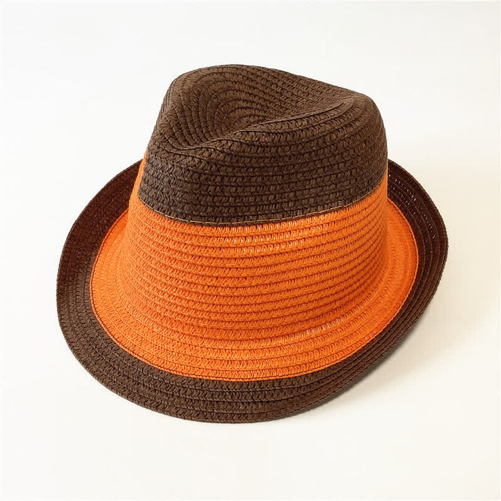 Funny Summer Color Matching Straw Fedora Hat - Coffee & Orange - M (22"-22 7/8") - image 14