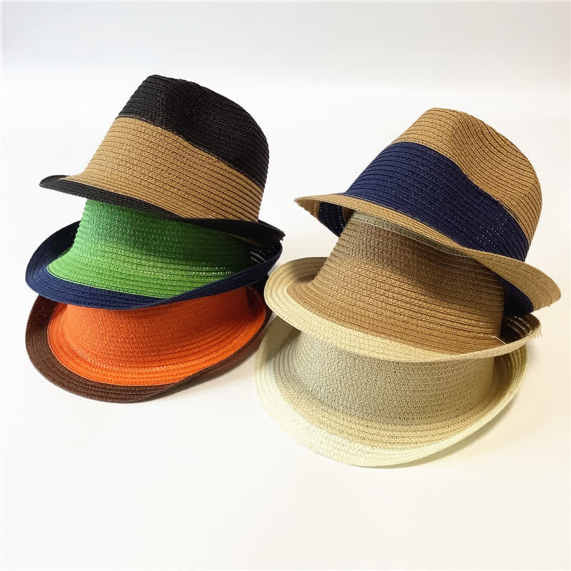 Funny Summer Color Matching Straw Fedora Hat - image 8