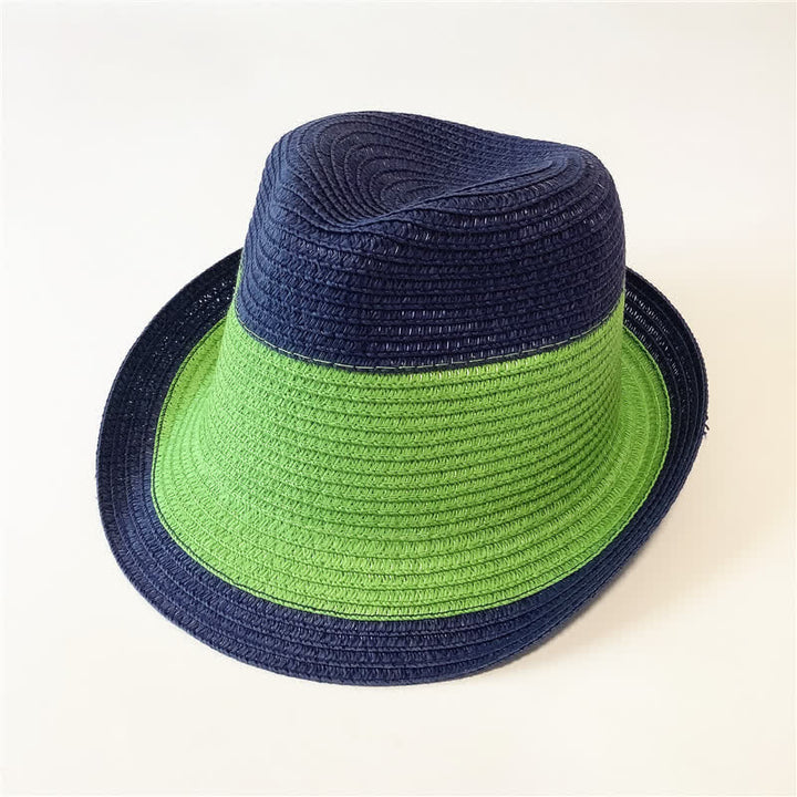 Funny Summer Color Matching Straw Fedora Hat - Navy & Green - M (22"-22 7/8") - image 13