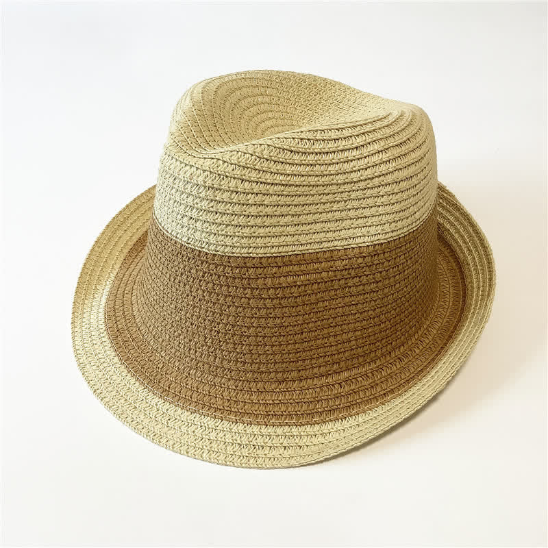 Funny Summer Color Matching Straw Fedora Hat - Beige &  Khaki - M (22"-22 7/8") - image 11