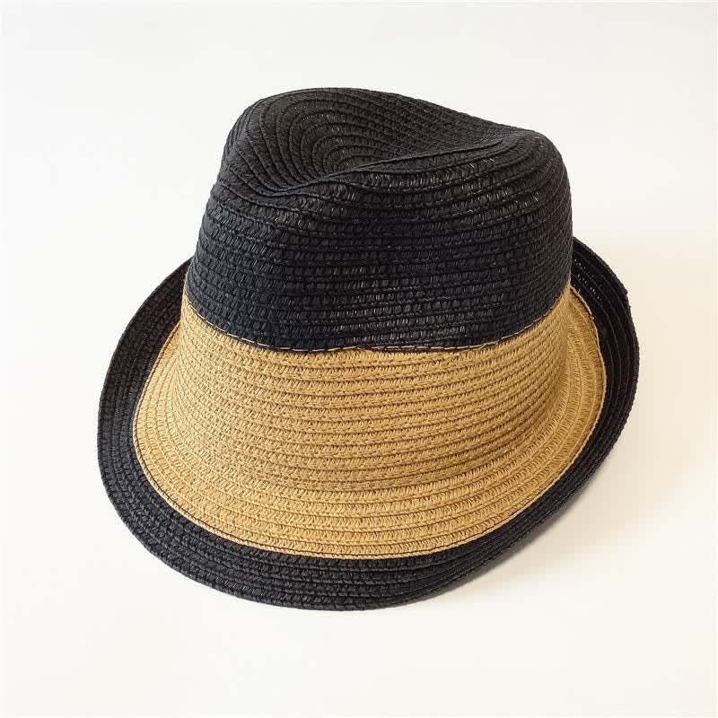 Funny Summer Color Matching Straw Fedora Hat - Black & Khaki - M (22"-22 7/8") - image 10