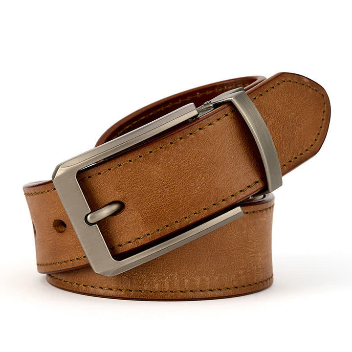 Men's Simple Capable Sewing Detailed Leather Belt - Yellowish-Brown - Style #2 - 42 - image 7