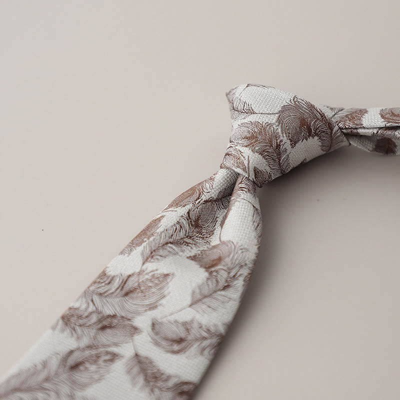Men's Vintage Jacquard Fluttering Feathers Necktie - RosyBrown - image 5