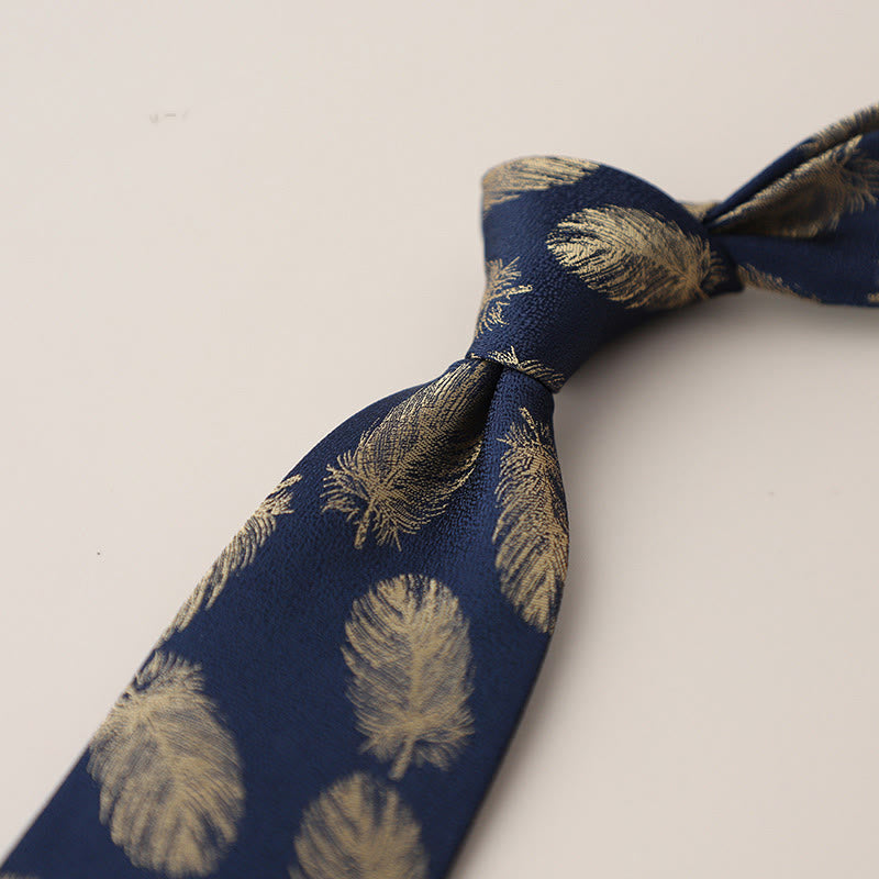 Men's Vintage Jacquard Fluttering Feathers Necktie - MidnightBlue - image 7