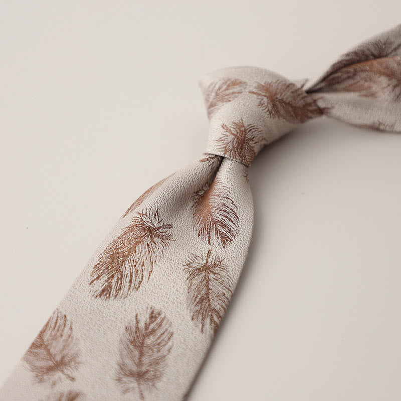 Men's Vintage Jacquard Fluttering Feathers Necktie - BurlyWood - image 6