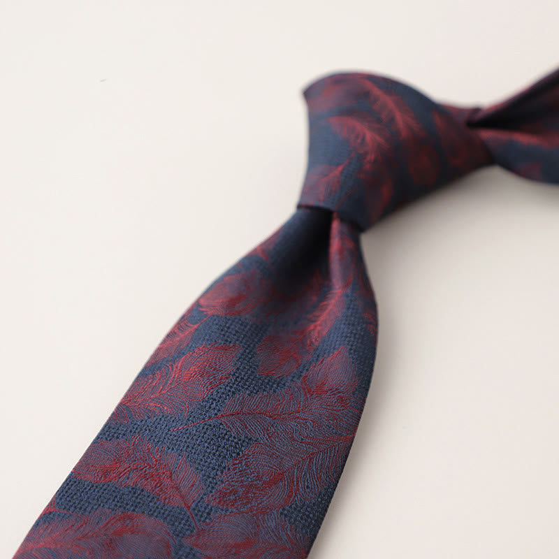 Men's Vintage Jacquard Fluttering Feathers Necktie - FireBrick - image 12