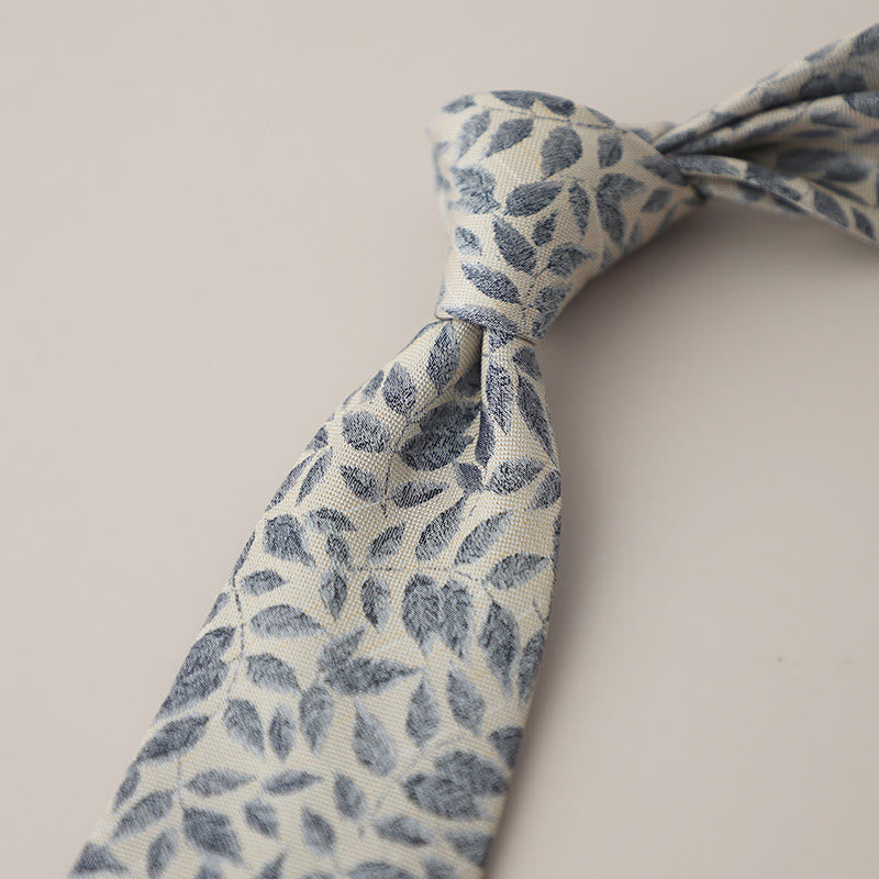 Men's Vintage Jacquard Fluttering Feathers Necktie - FloralWhite - image 1