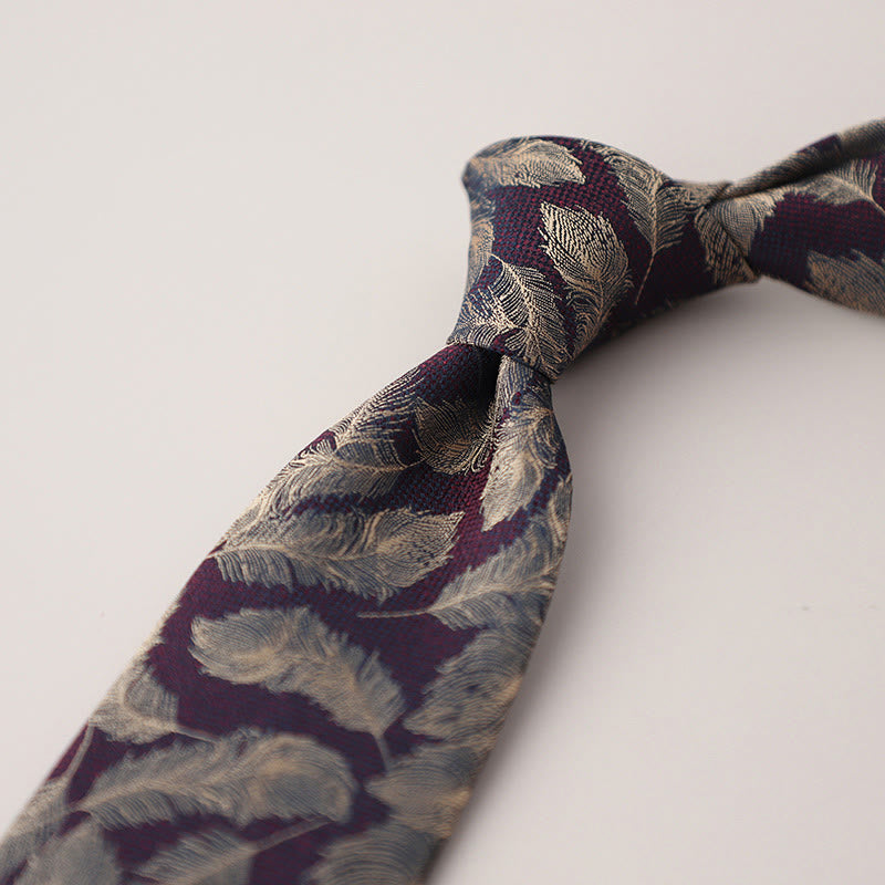 Men's Vintage Jacquard Fluttering Feathers Necktie - DarkRed - image 10