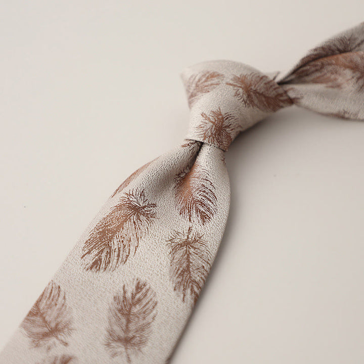 Men's Vintage Jacquard Fluttering Feathers Necktie - BurlyWood - image 6