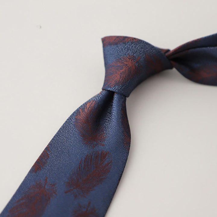 Men's Vintage Jacquard Fluttering Feathers Necktie - DarkBlue - image 9