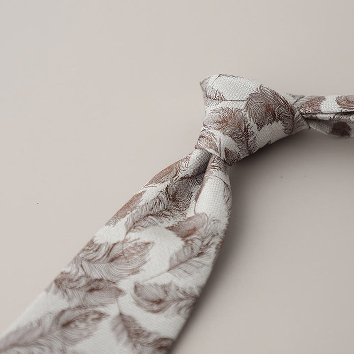 Men's Vintage Jacquard Fluttering Feathers Necktie - RosyBrown - image 5