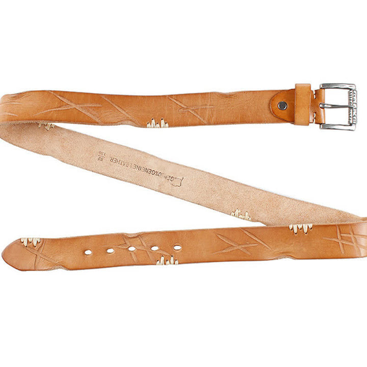 Men's Distressed Retro White Line Decor Leather Belt - image 13