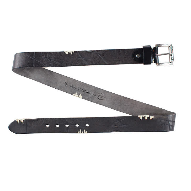 Men's Distressed Retro White Line Decor Leather Belt - image 9