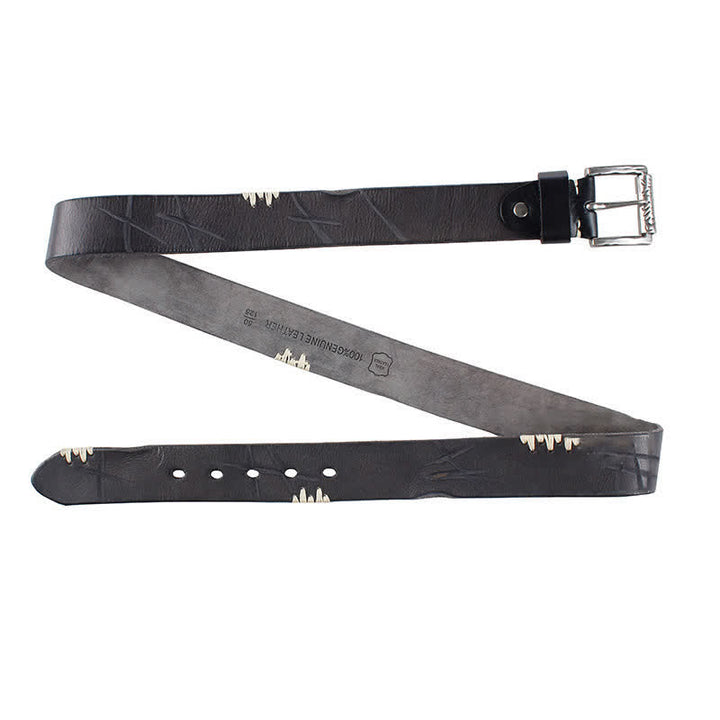 Men's Distressed Retro White Line Decor Leather Belt - image 9
