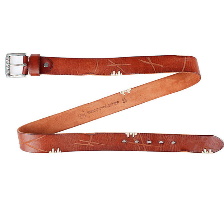Men's Distressed Retro White Line Decor Leather Belt - image 16
