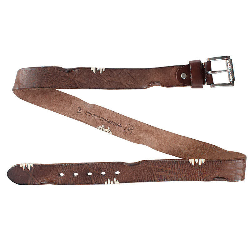 Men's Distressed Retro White Line Decor Leather Belt - image 5