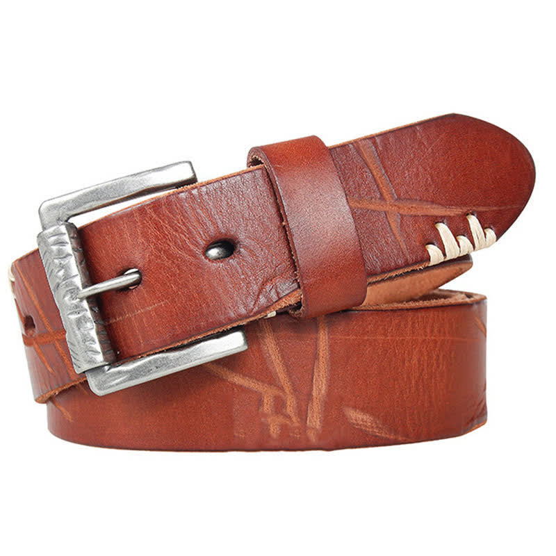 Men's Distressed Retro White Line Decor Leather Belt - image 15