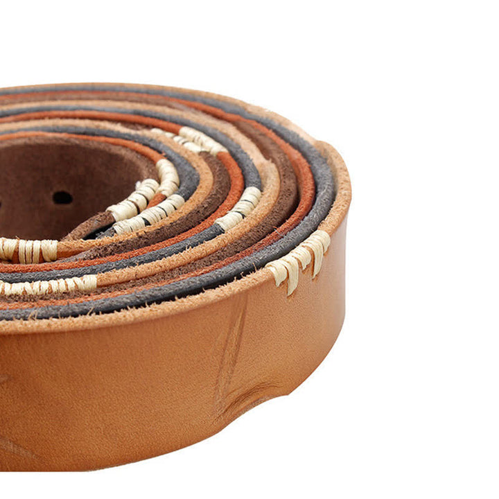 Men's Distressed Retro White Line Decor Leather Belt - image 6