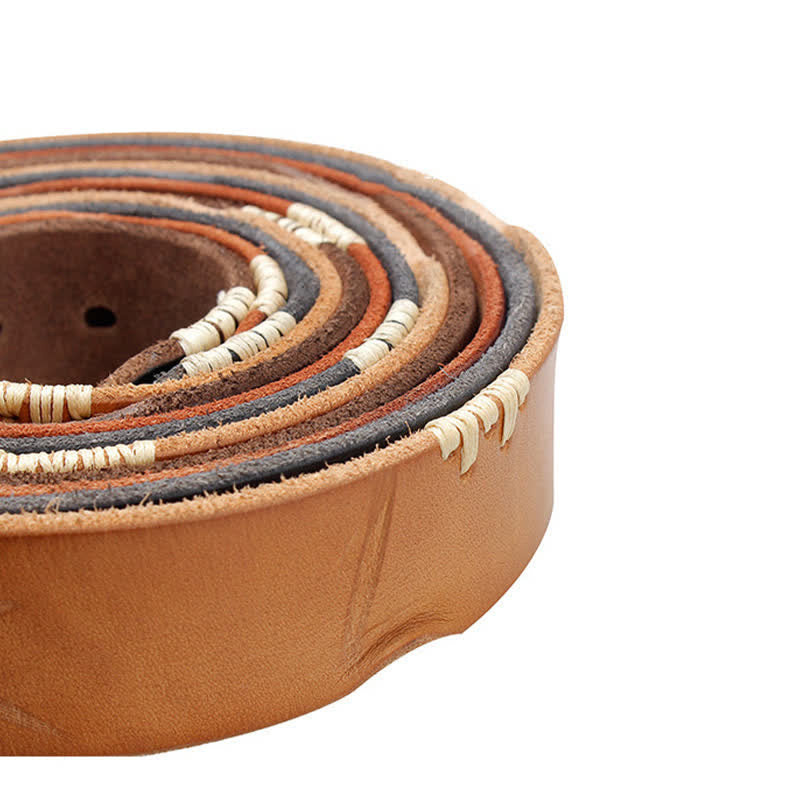 Men's Distressed Retro White Line Decor Leather Belt - image 6