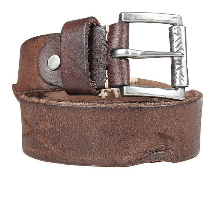 Men's Distressed Retro White Line Decor Leather Belt - image 4