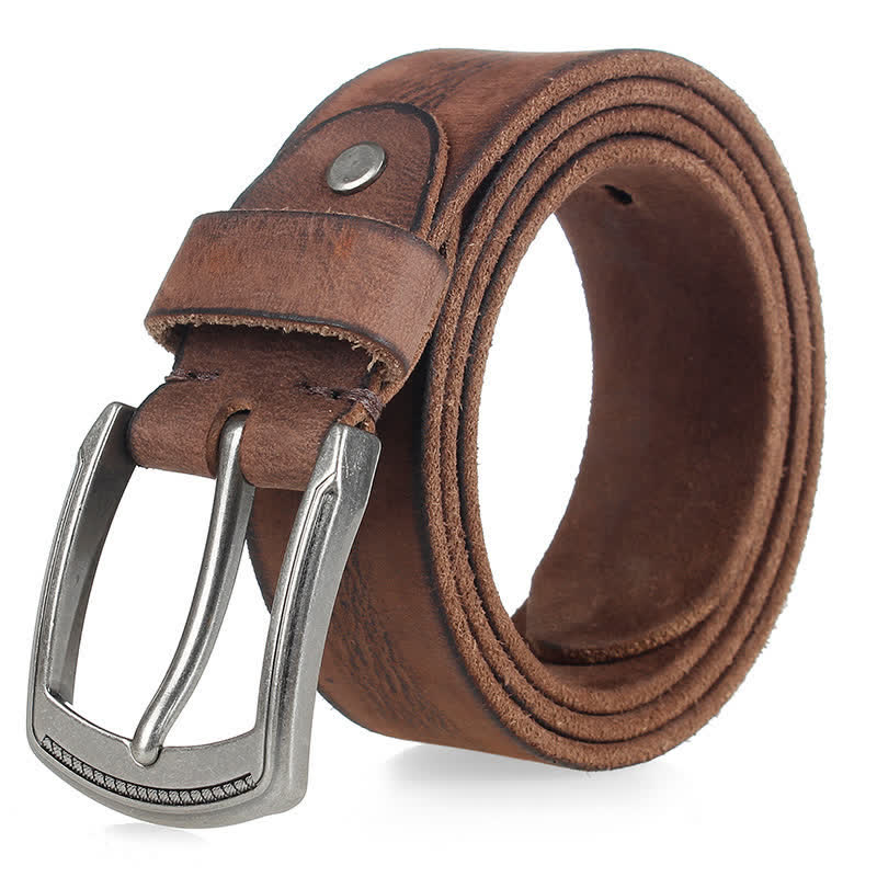 Men's Vintage Top Layer Cowhide Washed Leather Belt - Coffee - 44 - image 1