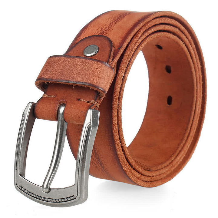 Men's Vintage Top Layer Cowhide Washed Leather Belt - Orange - 44 - image 13