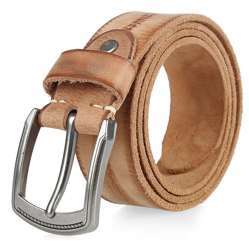 Men's Vintage Top Layer Cowhide Washed Leather Belt - Camel - 44 - image 10