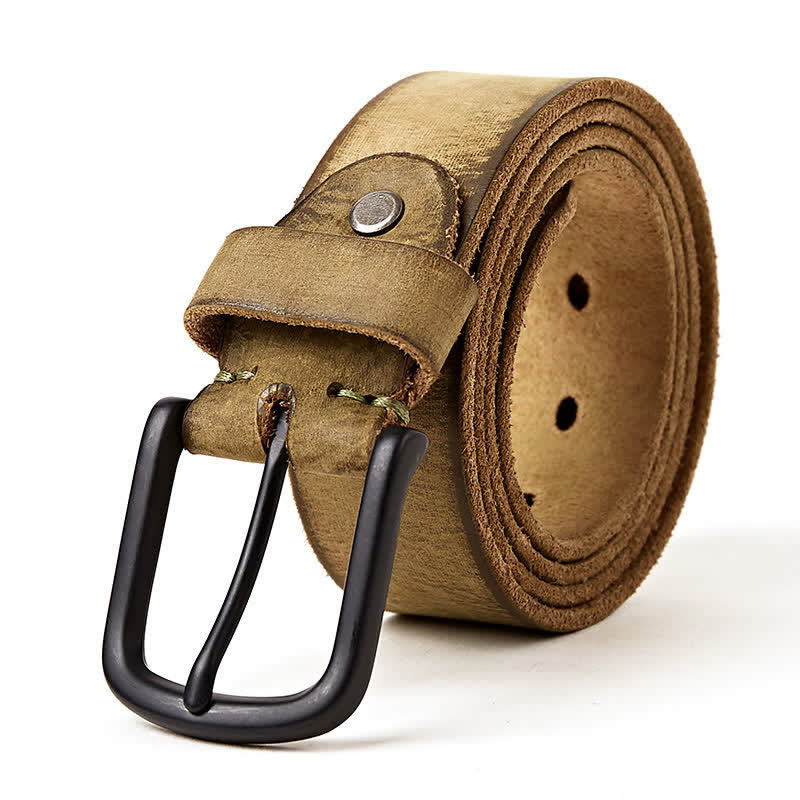 Men's Minimalist Style Dull Polish Leather Belt - Olive Green - 44 - image 12