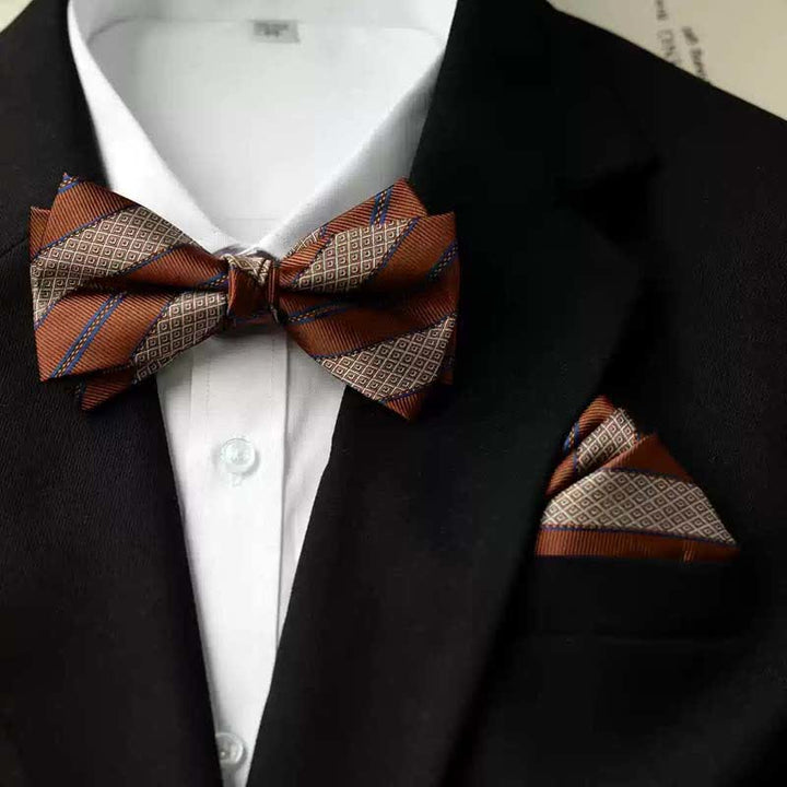 Men's Vintage Printed Double Layered Handkerchief Bow Tie - Style #2 - Bow Tie + Handkerchief - image 5