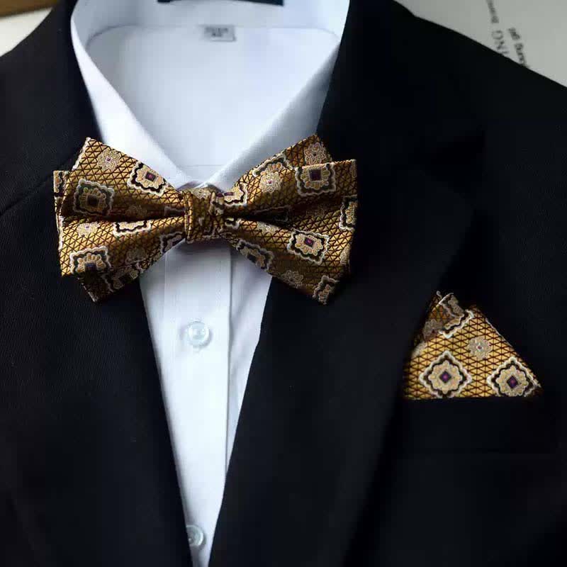 Men's Vintage Printed Double Layered Handkerchief Bow Tie - Style #6 - Bow Tie + Handkerchief - image 14