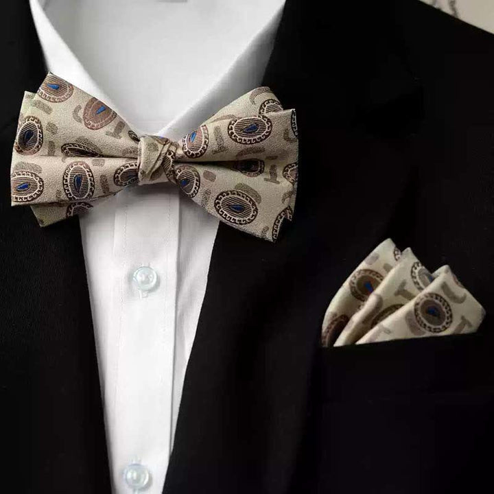 Men's Vintage Printed Double Layered Handkerchief Bow Tie - Style #9 - Bow Tie + Handkerchief - image 20