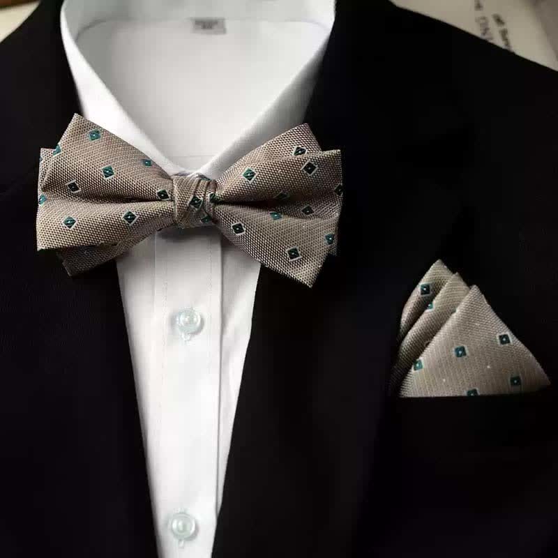 Men's Vintage Printed Double Layered Handkerchief Bow Tie - Style #8 - Bow Tie + Handkerchief - image 18