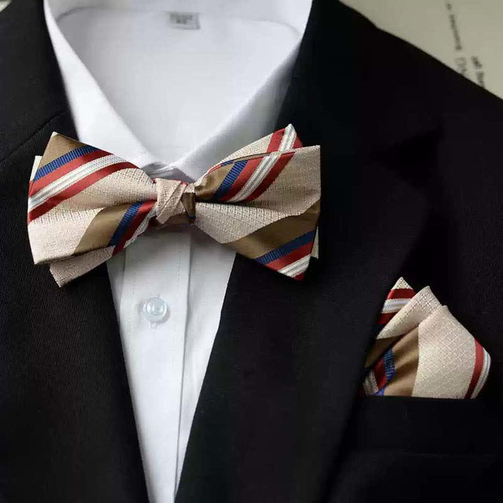 Men's Vintage Printed Double Layered Handkerchief Bow Tie - Style #4 - Bow Tie + Handkerchief - image 10