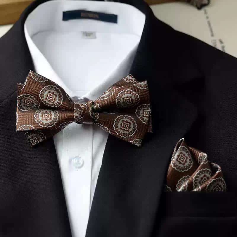 Men's Vintage Printed Double Layered Handkerchief Bow Tie - Style #7 - Bow Tie + Handkerchief - image 16