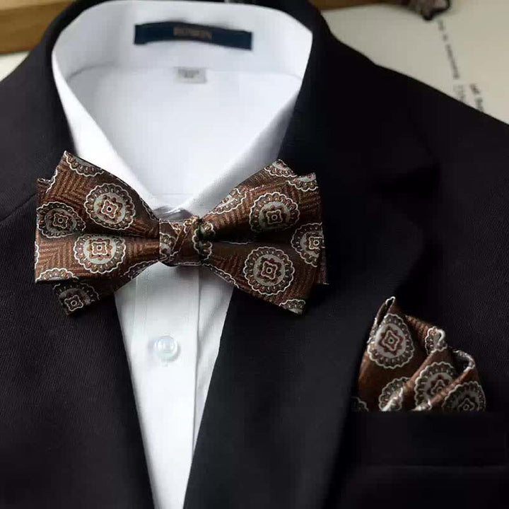 Men's Vintage Printed Double Layered Handkerchief Bow Tie - Style #7 - Bow Tie + Handkerchief - image 16