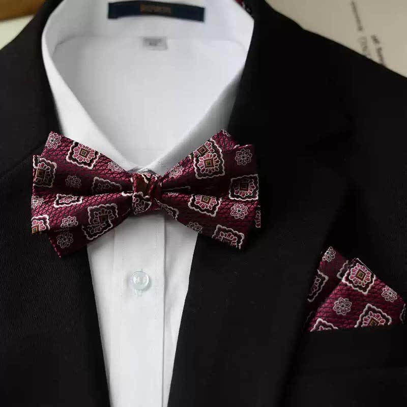Men's Vintage Printed Double Layered Handkerchief Bow Tie - Style #1 - Bow Tie + Handkerchief - image 0