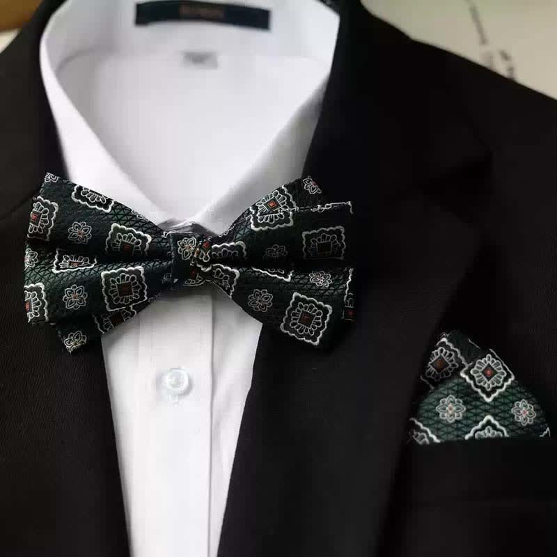 Men's Vintage Printed Double Layered Handkerchief Bow Tie - Style #5 - Bow Tie + Handkerchief - image 12