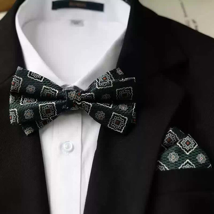 Men's Vintage Printed Double Layered Handkerchief Bow Tie - Style #5 - Bow Tie + Handkerchief - image 12