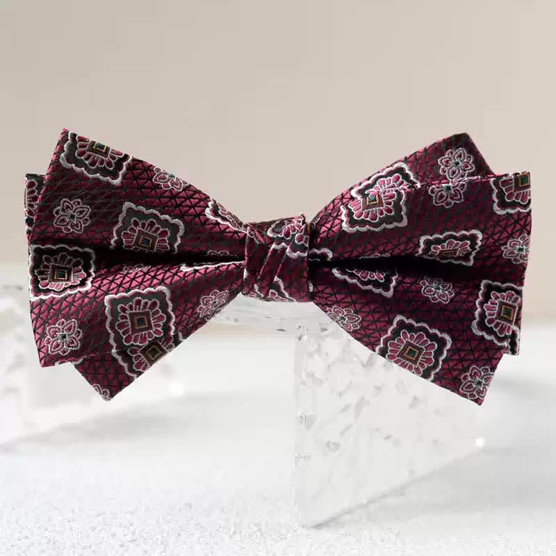 Men's Vintage Printed Double Layered Handkerchief Bow Tie - Style #1 - Bow Tie - image 1