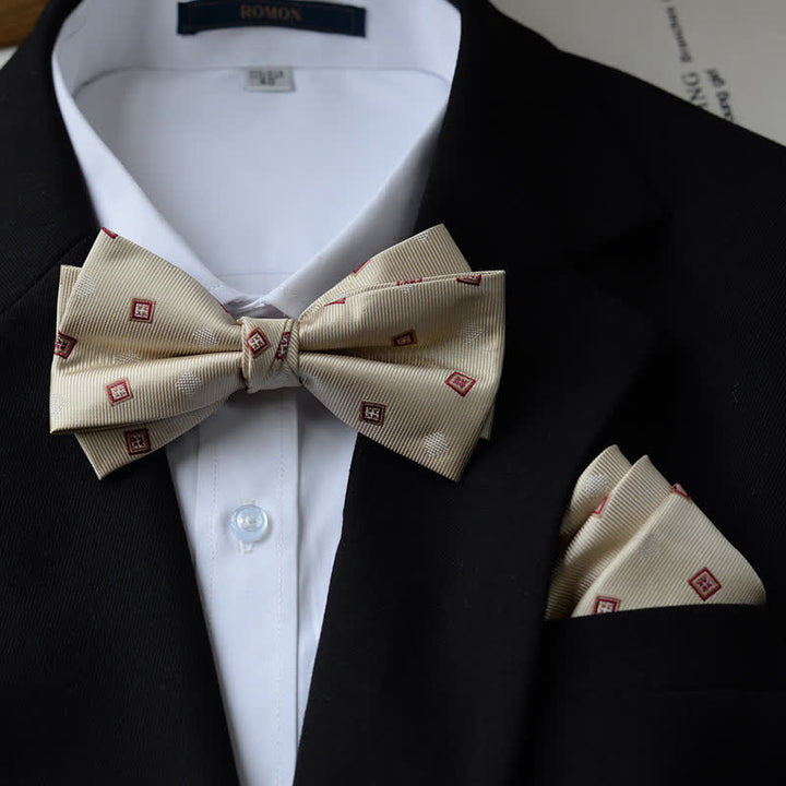 Men's Vintage Printed Double Layered Handkerchief Bow Tie - Style #3 - Bow Tie + Handkerchief - image 8