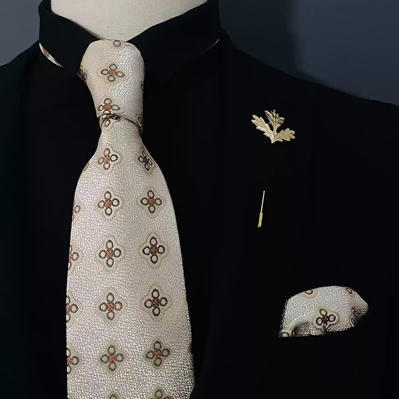 2Pcs Men's Ivory Mini Flower Handkerchief Necktie Set - Ivory - image 0