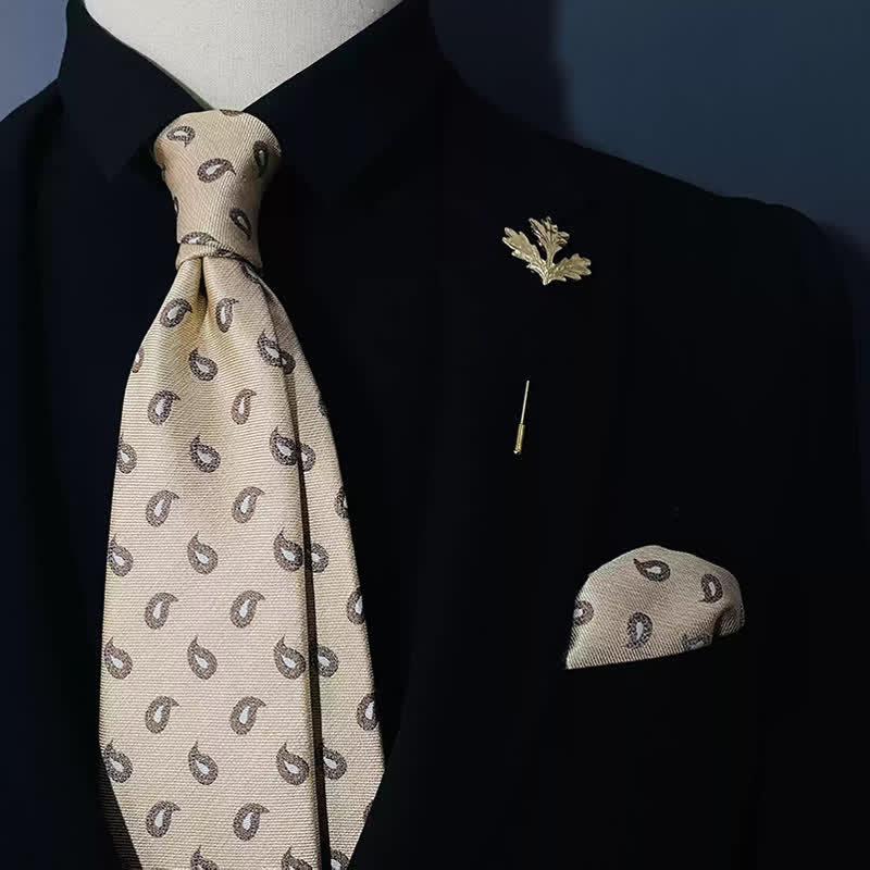 2Pcs Men's Beige Paisley Handkerchief Necktie Set - Beige - image 0