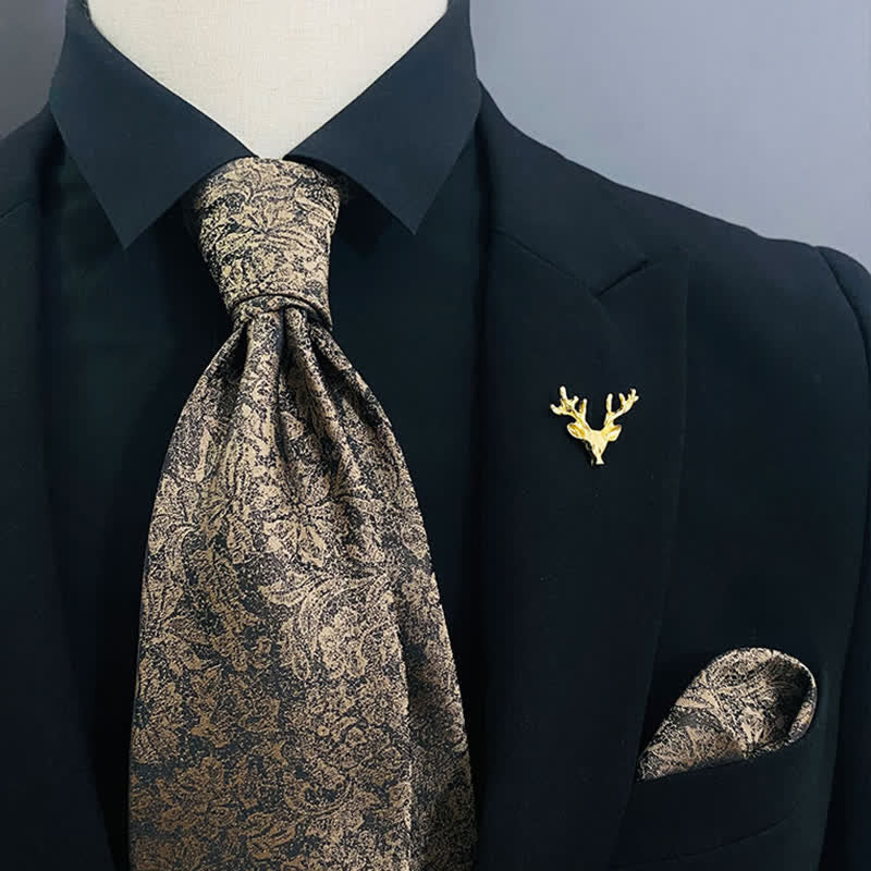 2Pcs Men's Retro Dark Brown Floral Handkerchief Necktie Set - Dark Brown - image 0