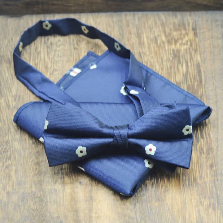 2Pcs Men's Mini Flower Printed Handkerchief Bow Tie - Navy - image 2