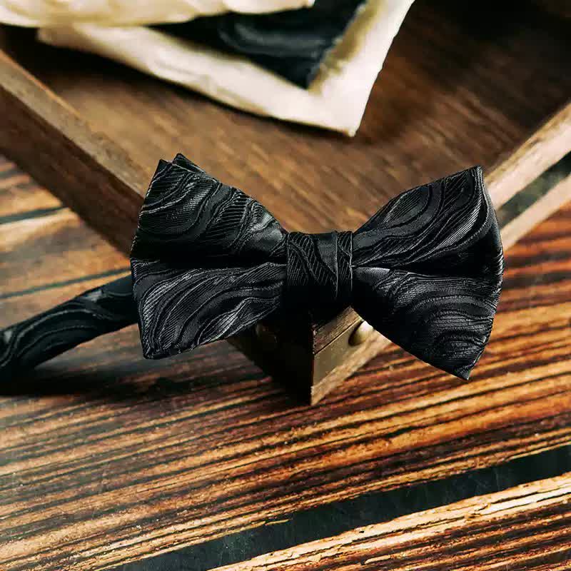 2Pcs Men's Three-Dimensional Vine Pattern Handkerchief Bow Tie - Black - Bow Tie - image 8