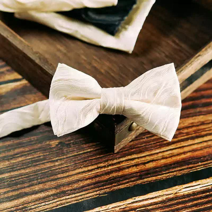 2Pcs Men's Three-Dimensional Vine Pattern Handkerchief Bow Tie - White - Bow Tie - image 2