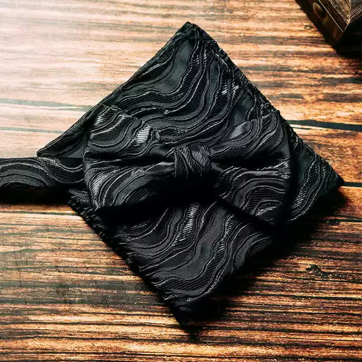 2Pcs Men's Three-Dimensional Vine Pattern Handkerchief Bow Tie - Black - Bow Tie + Handkerchief - image 7