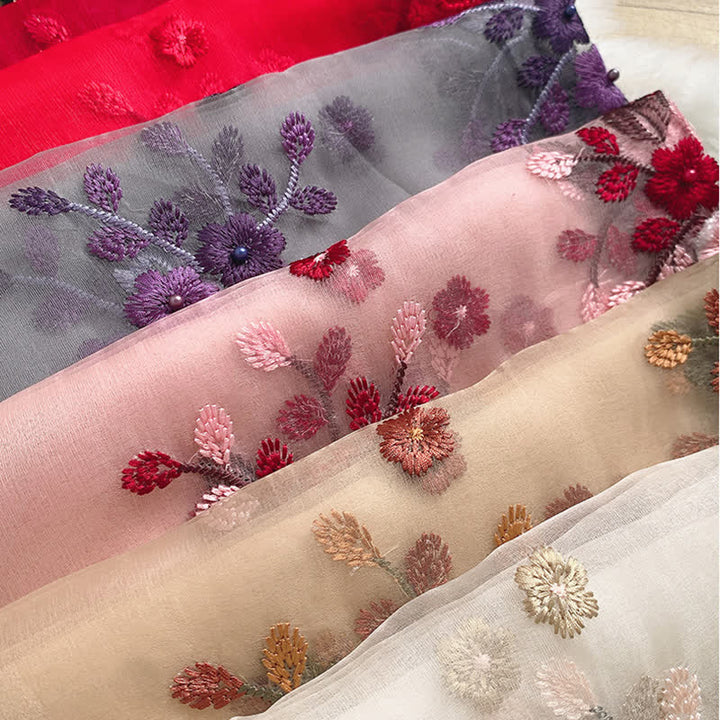 Birchapple Flower Embroidered Gold Edge Thin Summer Scarf - image 2